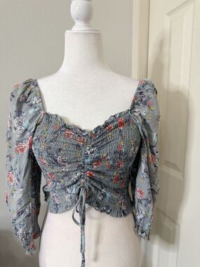 Europa Floral Smocked Crop Top Women’s Size L Puff Sleeve Cottagecore